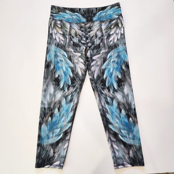Evolution And Creation EVCR Leggings M Capri Blue Gray Feather Print Mid Rise - Picture 9 of 10